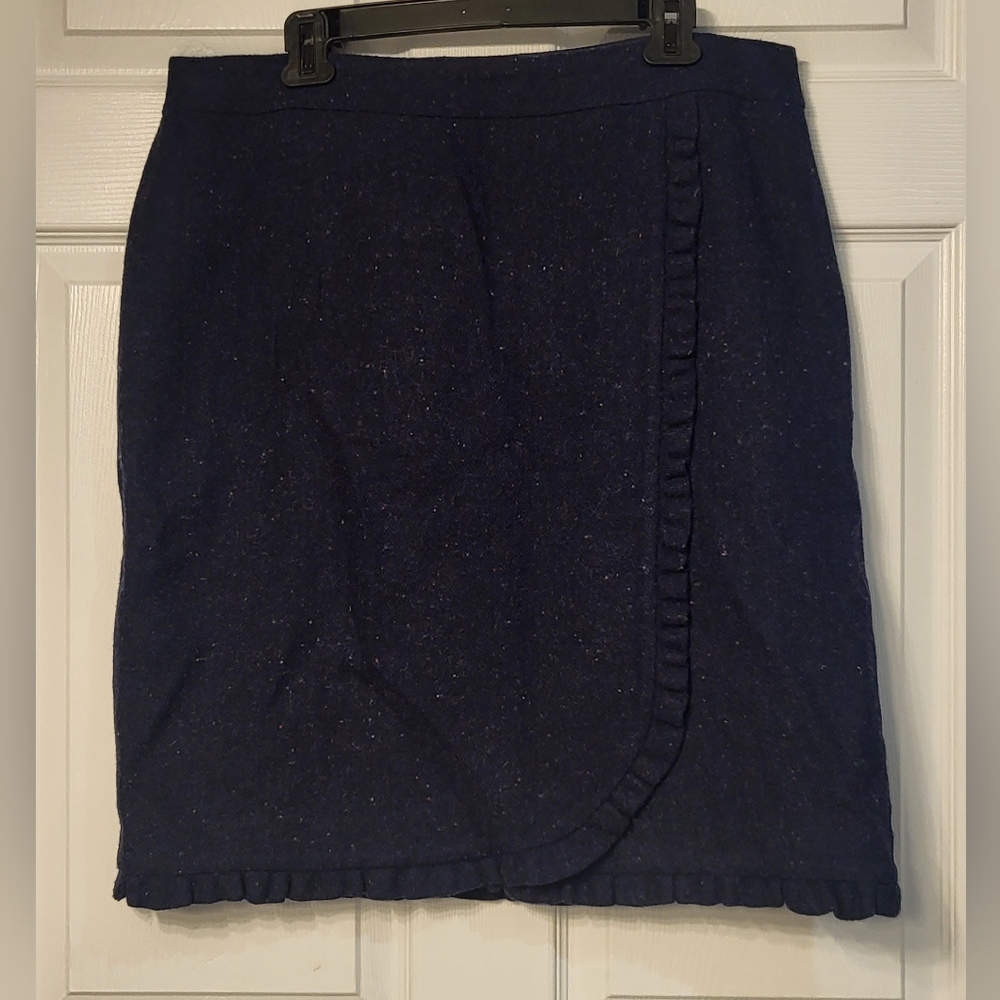 Women's Talbots Wool Blend Navy Blue Faux Wrap Skirt Size 16